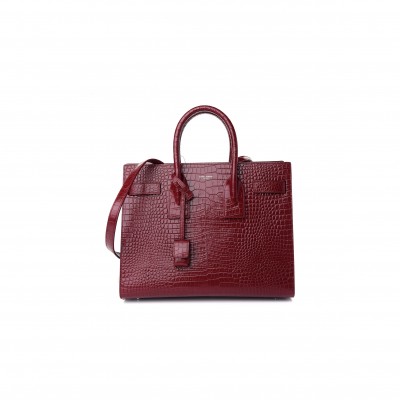 YSL SAC DE JOUR EMBOSSED CROCODILE SHINY LEATHER RED LACQUER 898383 (26*20.5*12.5cm)